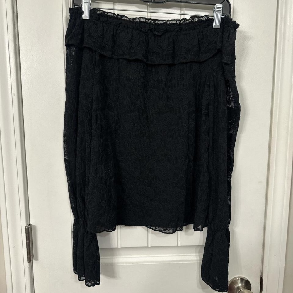 Express boatneck off the shoulder witchy romantic goth black lace sheer longs. S